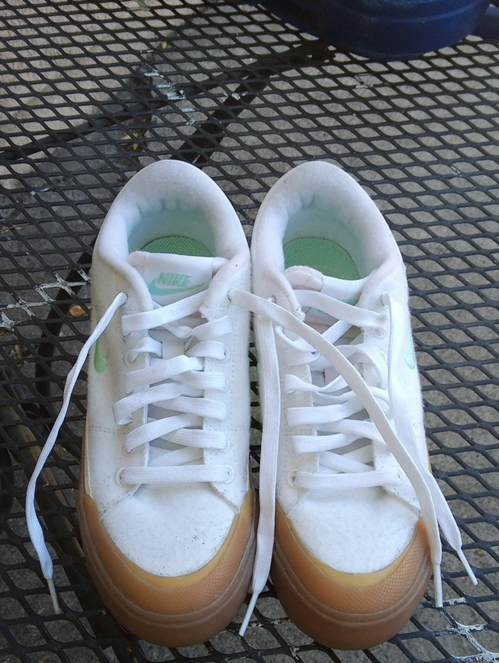 Nike White Sneakers with Gum Sole and Mint Accents